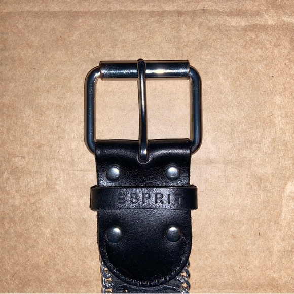 Esprit Leather Black Belt with Silver Detailing Grunge - Picture 6 of 6
